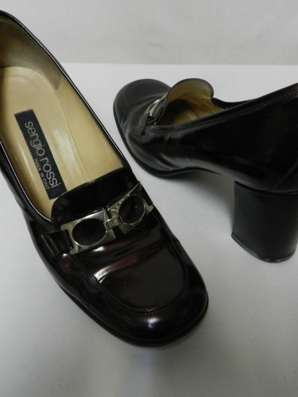Sergio Rossi Vintage Square Horse-bit applique Leather heels Italy Size Sz 38 7